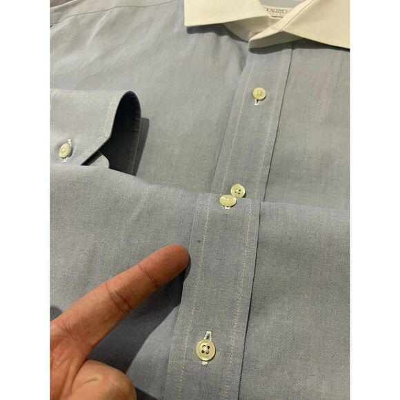 INDIVIDUALIZED SHIRTS Dress Shirt Blue White Contrast Collar Oxford Size 16 - Picture 12 of 12